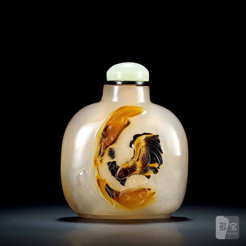 清 玛瑙俏色雕大吉大业图鼻烟壶